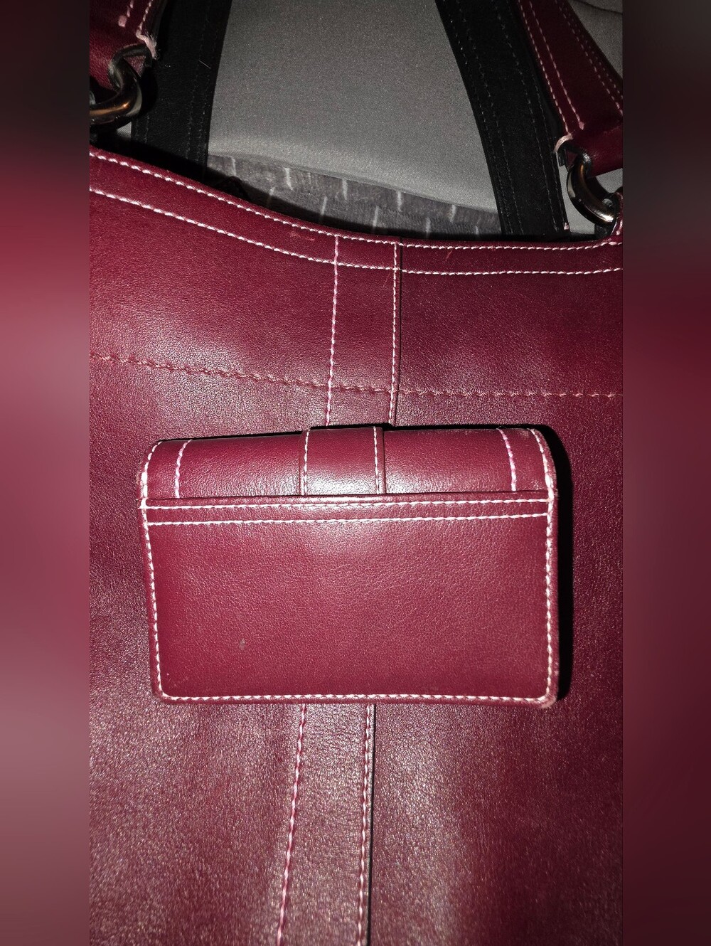 Coach Women's Burgundy Leather Tote Bag with Wristlet & Card Holder - Picture 8 of 16